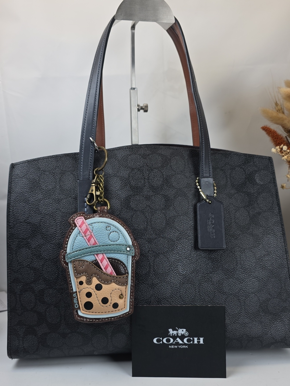 Coach Charlie Navy Blue Carryall Signature Canvas Tote Work Shoulder Bag Laptop